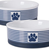 Bone Dry DII Paw Patch & Stripes Ceramic Pet Bowl for Food & Water with Non-Skid Silicone Rim for Dogs and Cats - BESTMASCOTA.COM