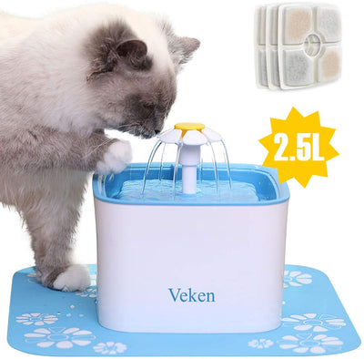 Veken Pet Fountain, 84oz/2.5L Automatic Cat Water Fountain Dog Water Dispenser with 3 Replacement Filters & 1 Silicone Mat for Cats, Dogs, Multiple Pets - BESTMASCOTA.COM