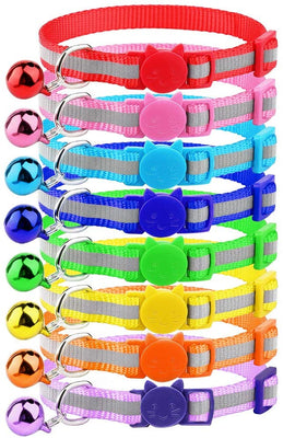 Milliepet - 8 collares reflectantes para gato con campana de nailon colorido ajustable para Kitty - BESTMASCOTA.COM