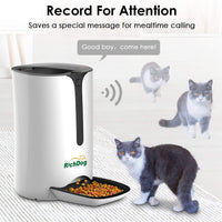 RICHDOG Alimentador automático para gatos, temporizador programable y control de porciones para cada comida, grabadora, enchufe de pared USB y baterías, alimentador automático para gatos para todos los animales pequeños (hasta 4 comidas/día 7 L) - BESTMASCOTA.COM