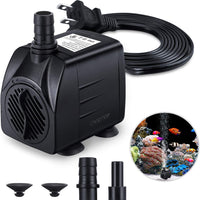Fountain Pump, 220GPH(15W 900L/H) Submersible Water Pump, Durable Outdoor Fountain Water Pump with 7.2ft（2.2m） Power Cord, 3 Nozzles for Aquarium, Pond, Fish Tank, Water Pump Hydroponics, Fountain - BESTMASCOTA.COM