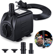 Fountain Pump, 220GPH(15W 900L/H) Submersible Water Pump, Durable Outdoor Fountain Water Pump with 7.2ft（2.2m） Power Cord, 3 Nozzles for Aquarium, Pond, Fish Tank, Water Pump Hydroponics, Fountain - BESTMASCOTA.COM