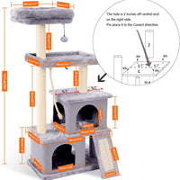 PAWZ Road Árbol para gatos de varios niveles y lujosas torres para gatos de 50.0 in con 2 condominios, espaciosas perchas, poste para rascar, bolas colgantes y rampa - BESTMASCOTA.COM