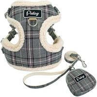 Didog Juego de arnés y correa para perro suave/acogedor, con bonitas bolsas, arnés de malla transpirable a prueba de fugas, clásico a cuadros/espalda abierta, para perros pequeños, gatos - BESTMASCOTA.COM