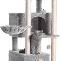 Hey-bro 43.3 pulgadas Árbol de gato de múltiples niveles Condominio muebles con postes rascadores cubiertos de sisal, 2 condominios de felpa, perchas de felpa, para gatitos, gatos y mascotas - BESTMASCOTA.COM