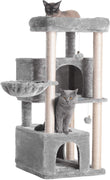 Hey-bro 43.3 pulgadas Árbol de gato de múltiples niveles Condominio muebles con postes rascadores cubiertos de sisal, 2 condominios de felpa, perchas de felpa, para gatitos, gatos y mascotas - BESTMASCOTA.COM