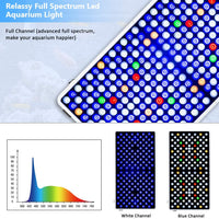Relassy Luz de acuario, 300 W de espectro completo, luz de arrecife de coral LED para acuario de agua salada, tanque de peces de agua dulce con 2 regulables luz blanca y azul - BESTMASCOTA.COM