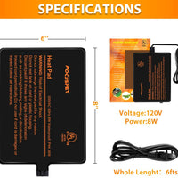 FOCUSPET Under Tank Heater, Reptile Heating Pad 6''x 8'' Waterproof UTH Heat Mat 8W Terrarium Heating Pad for Small Animals Snake Lizard Bearded Dragon Tarantula Hermit Crab Turtle Leopard Gecko - BESTMASCOTA.COM