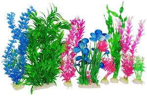 Otterly Pets Plantas de plástico para decoración de peceras grandes artificiales, decoración de acuario y accesorios, paquete de 8 - BESTMASCOTA.COM