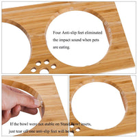 Cuencos elevados para mascotas para gatos y perros – Cuencos de bambú para comida y agua para perros y gatos, con 2 cuencos de acero inoxidable y pies antideslizantes – pendiente de patente - BESTMASCOTA.COM