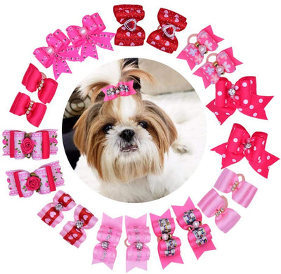 yagopet 20pcs/pack Nueva Mascota Pelo Arcos para las niñas Perros Rosa Rose Rojo Colores Rhinestone flor perlas Attached alta calidad Gorgeous perro Grooming Productos - BESTMASCOTA.COM