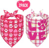 SCENEREAL Dog Bandanas Valentine's Day 2 Pack - Cute Triangle Scarf Pet Holiday Costume, Red Heart and Pink Plaid with Love Design for Dogs - BESTMASCOTA.COM