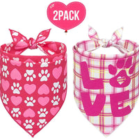 SCENEREAL Dog Bandanas Valentine's Day 2 Pack - Cute Triangle Scarf Pet Holiday Costume, Red Heart and Pink Plaid with Love Design for Dogs - BESTMASCOTA.COM