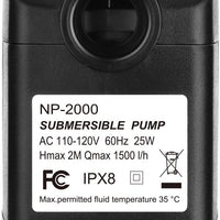 Homasy 400GPH Bomba sumergible de 25 W, bomba de agua de fuente ultra silenciosa con cable de alimentación de 5.9 pies, 2 boquillas para acuario, tanque de peces, estanque, hidroponía, estatuario - BESTMASCOTA.COM