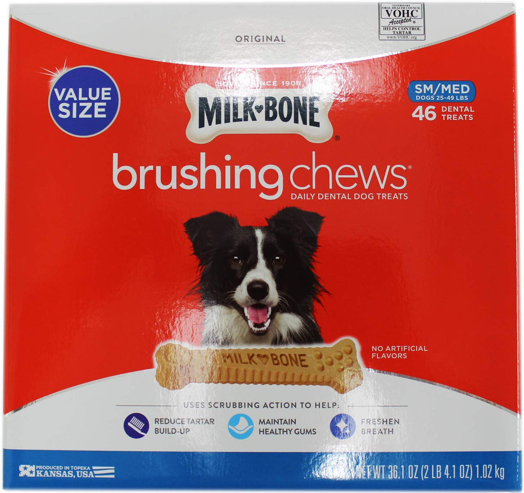 Milk-Bone masticables diarias para el cepillado, golosinas dentales, pequeño/mediano, 46 unidades - BESTMASCOTA.COM