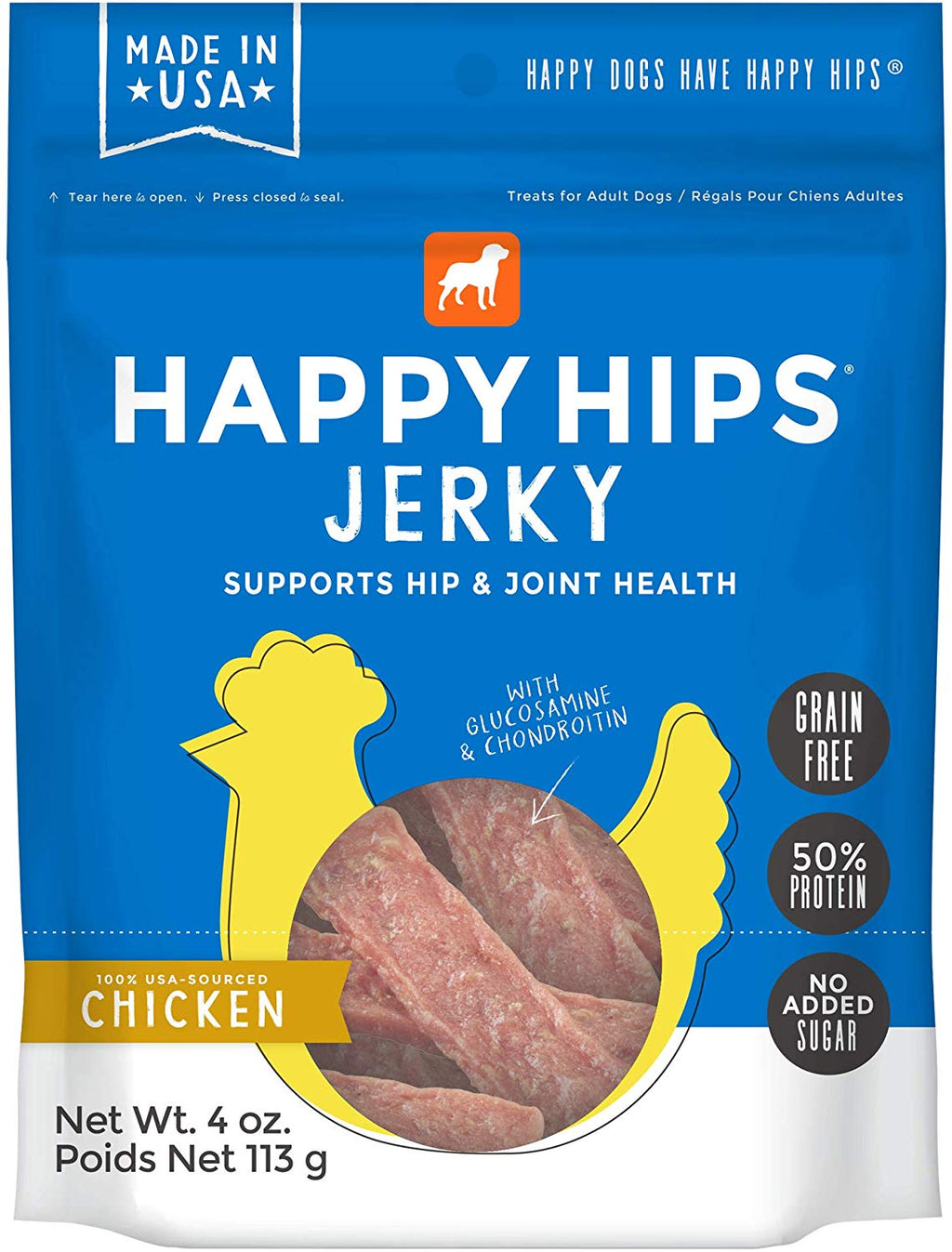 Happy Hips 100% carne, bocadillos para perro, sin granos con glucosamina y condroitina para apoyo articular. - BESTMASCOTA.COM