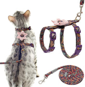 EXPAWLORER - Arnés con correa para gato a prueba de fugas, con diseño de cachemira rosa desmontable, arnés de estilo H para caminar, color morado - BESTMASCOTA.COM