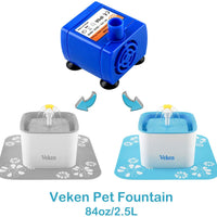 Veken Bomba de repuesto para fuente de agua para gato, fuente de mascotas, ultra silenciosa, larga vida útil, bomba de agua con adaptador y cable de alimentación de 6 pies - BESTMASCOTA.COM