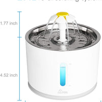 Fuente de agua de acero inoxidable para gatos, bomba inteligente de apagado automático, fuente de mascotas, dispensador de agua para gatos con 3 filtros de carbono, 1 alfombrilla y 2 cepillos de limpieza, ventana de nivel de agua con luz LED - BESTMASCOTA.COM