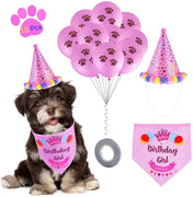 D-buy - Juego de 13 pañuelos para fiesta de cumpleaños de perro, bandana, gorro de fiesta de cumpleaños, 10 globos de huellas y un rollo de cinta de plata de 400 pulgadas, suministros para fiestas de cumpleaños para perros, mascotas - BESTMASCOTA.COM