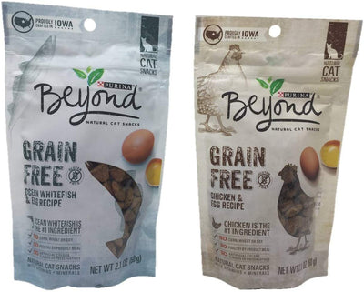 Purina más allá de grano última intervensión Cat aperitivos, Bundle Set de 2 sabores naturales (pollo y huevo Receta, Océano Whitefish & Egg – Receta, 2.1 oz cada uno) - BESTMASCOTA.COM
