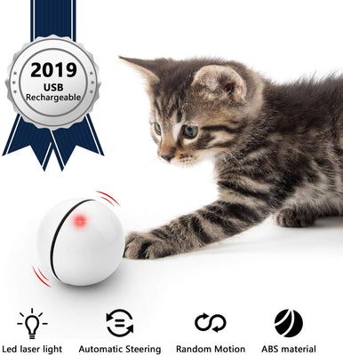 Juguetes interactivos para gatos de UNZANO para gatos con luz LED roja integrada, recargable por USB, gira y gira automáticamente el juguete de la pelota del gato y los perseguidores para estimular el ejercicio de tu mascota, perseguir y caza - BESTMASCOTA.COM