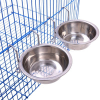 qbleev [2 Pack] tazas cuencos de comida y agua colocado en jaula de pájaros, comedero de acero inoxidable plato con gancho de alambre para loros animales pequeños gallinero conejo pinzones 4.33" L1.4 W - BESTMASCOTA.COM