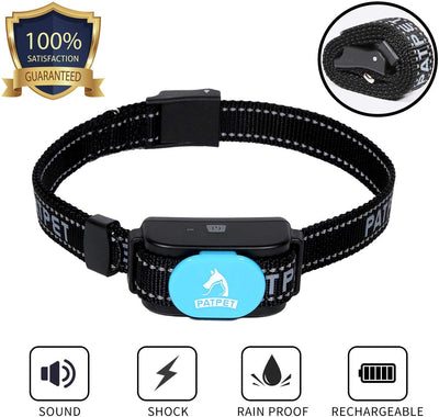 PATPET Dog Bark Collar Safe Shock Rechargeable Anti Stop Barking Collar with 7 Levels for Small to Large Dogs, Smart Chip Adjustable Dog Training Collar, No Pain - Safe, Anti-Bark Device - BESTMASCOTA.COM