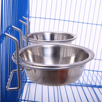 qbleev [2 Pack] tazas cuencos de comida y agua colocado en jaula de pájaros, comedero de acero inoxidable plato con gancho de alambre para loros animales pequeños gallinero conejo pinzones 4.33" L1.4 W - BESTMASCOTA.COM