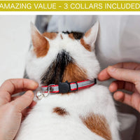 Collar de gato de cuero reflectante, juego de 3, más colgante de la suerte, con campana, collares de perro pequeño, collares de gatito, collar para mascota, reemplazo gratuito - BESTMASCOTA.COM