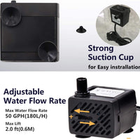ILEBYGO 50 GPH 3W Mini bomba de agua sumergible para acuarios, tanque de peces, bombas para hacer ondas, estanque, fuente, hidropónica - BESTMASCOTA.COM