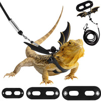 PAWABOO - Arnés de piel para reptiles, 3 tamaños, ajustable, con alas de murciélago para lagarto, reptiles, anfibios, animales pequeños, pequeños, medianos y grandes, negro y dorado - BESTMASCOTA.COM