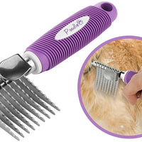 Herramienta de cepillo para rastrillo de pelo para mascotas con cuchillas largas de seguridad de 2.5 in para desenredar el pelo de la capa inferior estereada o anudada. - BESTMASCOTA.COM
