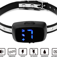FIG TRADERS Collar de corteza para perro 2019 con pantalla LED, 7 niveles de sensibilidad e intensidad ajustables, dos modos anti ladridos recargables/resistente a la lluvia, sin ladridos para razas medianas y grandes - BESTMASCOTA.COM