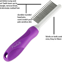 Peine desenredante para mascotas con dientes largos y cortos de acero inoxidable para eliminar la piel mate, nudos y enredos - Accesorios de herramienta desenredante para seguridad y suavidad DIY perro y gato Grooming Comb - BESTMASCOTA.COM