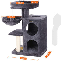 FEANDREA Árbol de gato de varios niveles con comedero, postes rascadores cubiertos de sisal, doble condominio, centro de actividad, muebles de torre de gato, gris ahumado UPCT57G - BESTMASCOTA.COM