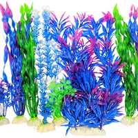 Otterly Pets Plantas de plástico para decoración de peceras grandes artificiales, decoración de acuario y accesorios, paquete de 8 - BESTMASCOTA.COM