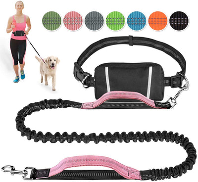 Correa para perro de LANNEY, manos libres, para correr, caminar, correr, entrenar senderismo, correa elástica retráctil para perros medianos a grandes, cinturón de cintura ajustable, costuras reflectantes, doble asa - BESTMASCOTA.COM