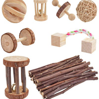 Wobe - Juego de 8 juguetes de chinchilla para ratas, conejos, conejos, gerbil y molar, de madera natural, pino de pino, para hacer ejercicios, pelotas de mascotas pequeñas - BESTMASCOTA.COM