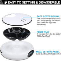TDYNASTY Design - Alimentador automático para gatos, dispensador de alimentos para perros y gatos, alimentador para gatos hasta 5 comidas por día - BESTMASCOTA.COM