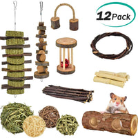 ERKOON New 12 Pack Hamster Chew Toys Gerbil Rat Guinea Pig Chinchilla Chew Toys Accessories, Natural Wooden Dumbbells Exercise Bell Roller Teeth Care Molar Toy for Rabbits Bird Rabbits Hamster Gerbil - BESTMASCOTA.COM