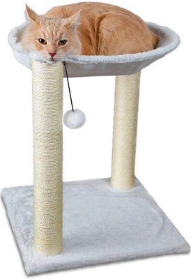 OxGord, casa de árbol para gato 12 x 12 x 13 con torre para rascarse, cama, hamaca y pelota, multiuso, 2 niveles, color blanco - BESTMASCOTA.COM
