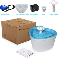 Fuente de agua para mascotas – Fuente de agua sana e higiénica de 2 L con flor súper silenciosa y 4 filtros de repuesto para perros, gatos, pájaros y animales pequeños - BESTMASCOTA.COM