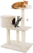 Árbol para gatos de 3 niveles, torre de felpa de varios niveles con postes para arañar, cama estilo perca, condominio de gatos y juguete para colgar para gatos y gatitos de PETMAKER (31") - BESTMASCOTA.COM