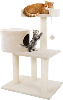Árbol para gatos de 3 niveles, torre de felpa de varios niveles con postes para arañar, cama estilo perca, condominio de gatos y juguete para colgar para gatos y gatitos de PETMAKER (31