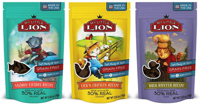 My Little Lion Grain Free Cat Treats 3 Sabor Bundle, (1) de cada): Lick 'n pollo, salmon-licious, Duck Hunter – 2,65 onzas - BESTMASCOTA.COM