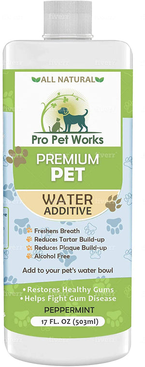 Aditivo de agua dental premium para mascotas para perros, gatos y animales pequeños, cuidado dental de perro para malas mascotas respiración bucal cuidado bucal que combate el sarro, la placa y la enfermedad de las encías [17 oz] desodorizador de pasta de - BESTMASCOTA.COM