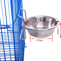 qbleev [2 Pack] tazas cuencos de comida y agua colocado en jaula de pájaros, comedero de acero inoxidable plato con gancho de alambre para loros animales pequeños gallinero conejo pinzones 4.33" L1.4 W - BESTMASCOTA.COM