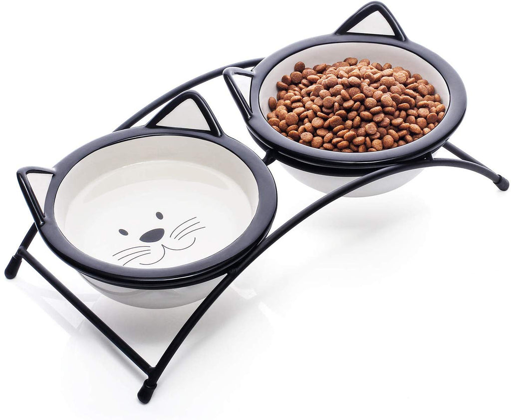 Y YHY Cuencos de cerámica para gatos y mascotas, cuencos de agua o alimentos de 312 ml, platos dobles para gatos, regalo para gatos - BESTMASCOTA.COM
