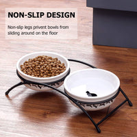 Y YHY Cuencos de cerámica para gatos y mascotas, cuencos de agua o alimentos de 312 ml, platos dobles para gatos, regalo para gato, color blanco - BESTMASCOTA.COM